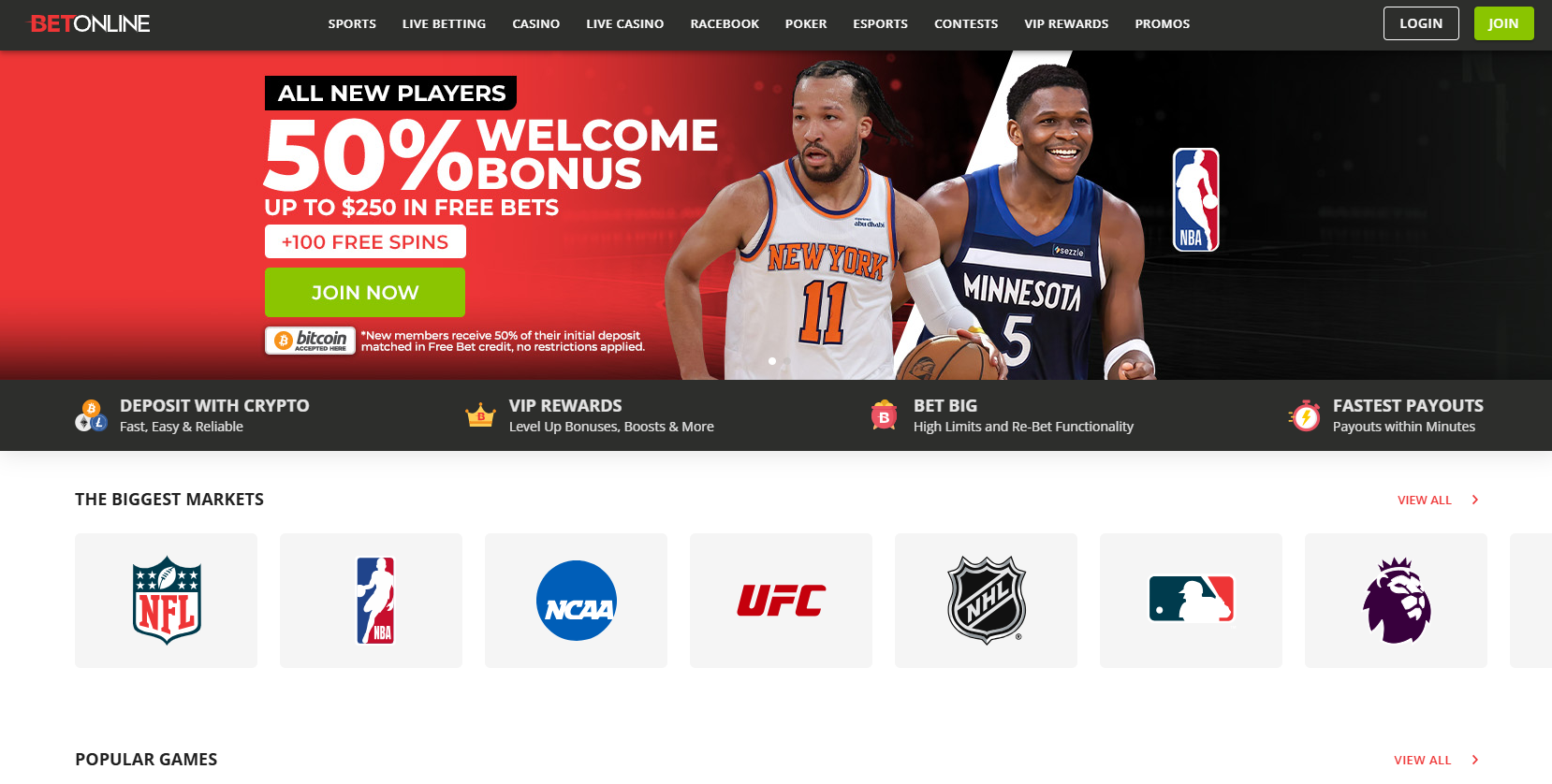 BetOnline Casino Homepage